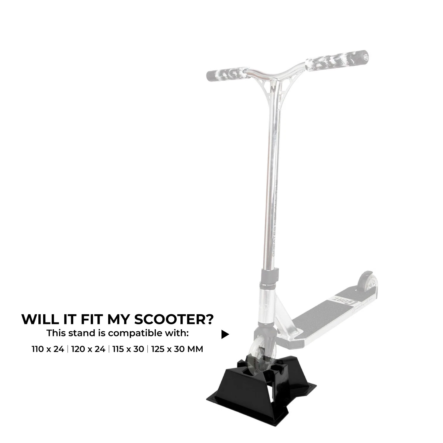 NKD Pro Scooter Stand – Stable stand/holder for 110–125 mm wheels, 24/30 mm width