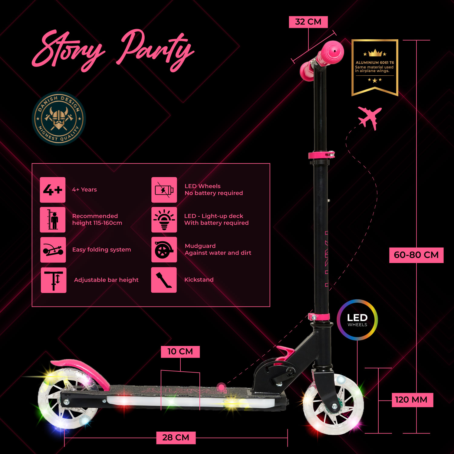 Story Party LED Adjustable Kids Kick Scooter